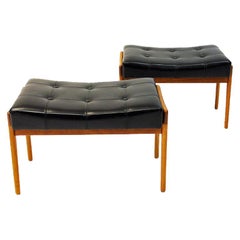 Black Leatherette and Teak Footstool Pair by Bröderna Andersson, 1950s, Sweden