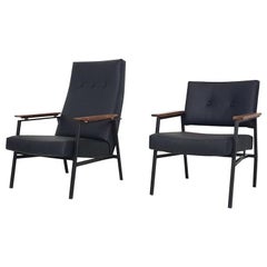 Chaises longues "High and Low" en similicuir noir par Avanti:: design néerlandais:: années 1960