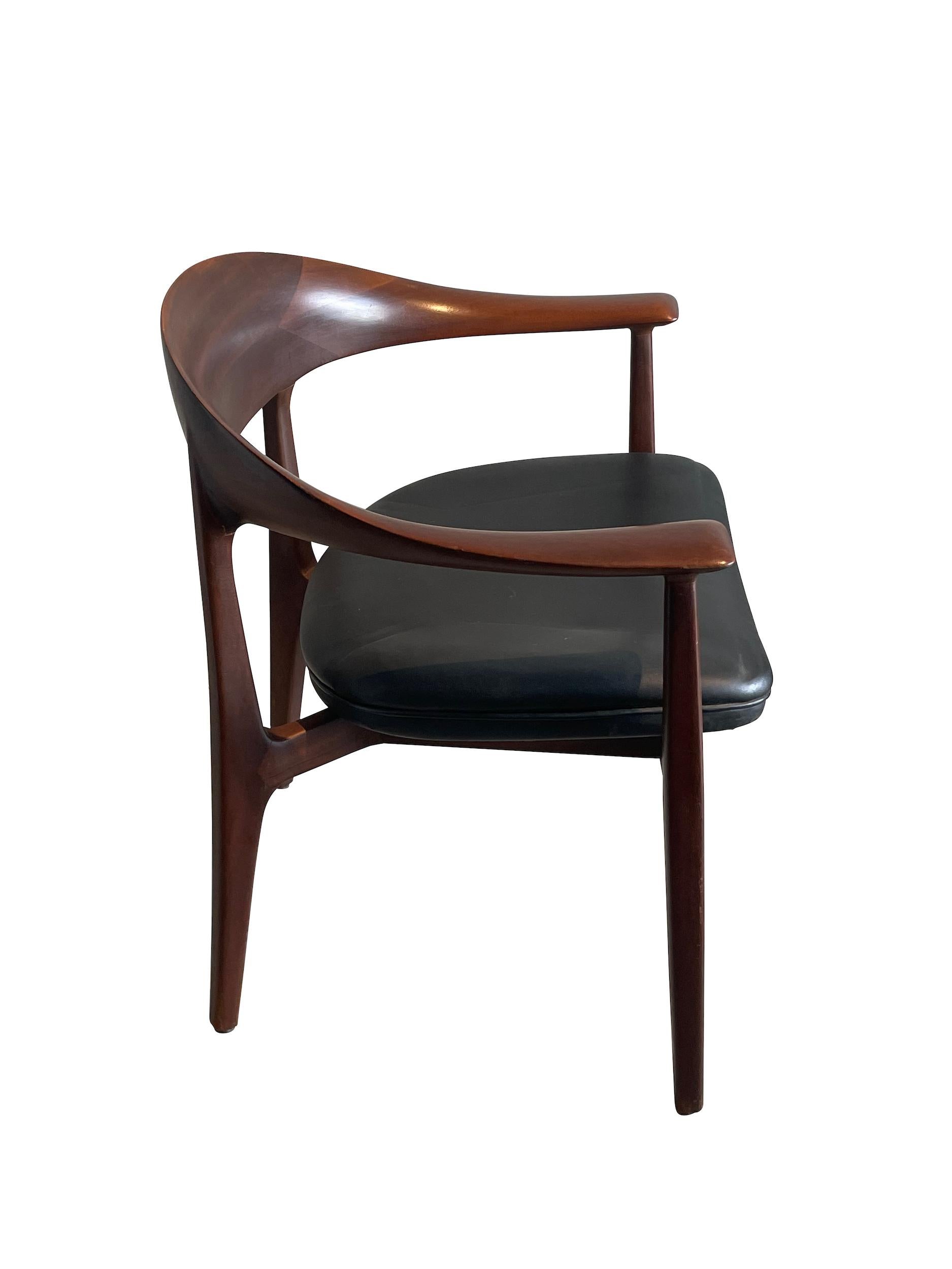 Spanish Black Leatherette Seat Set Of Four Dining Chairs, Spain, 1960s