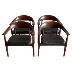 Black Leatherette Seat Set Of Four Dining Chairs, Spain, 1960s
