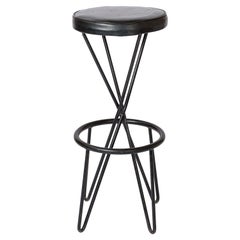 Sgabello CM127 in similpelle nera e acciaio di Thonet - anni '60