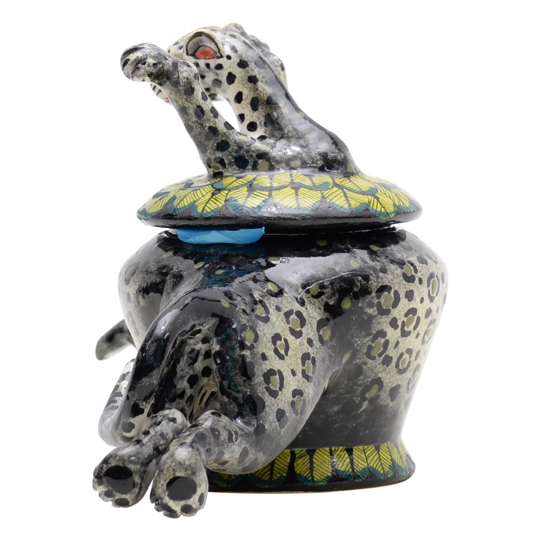 African Hand-made Ceramic Black Leopard Jewelry Box, made in South Africa For Sale