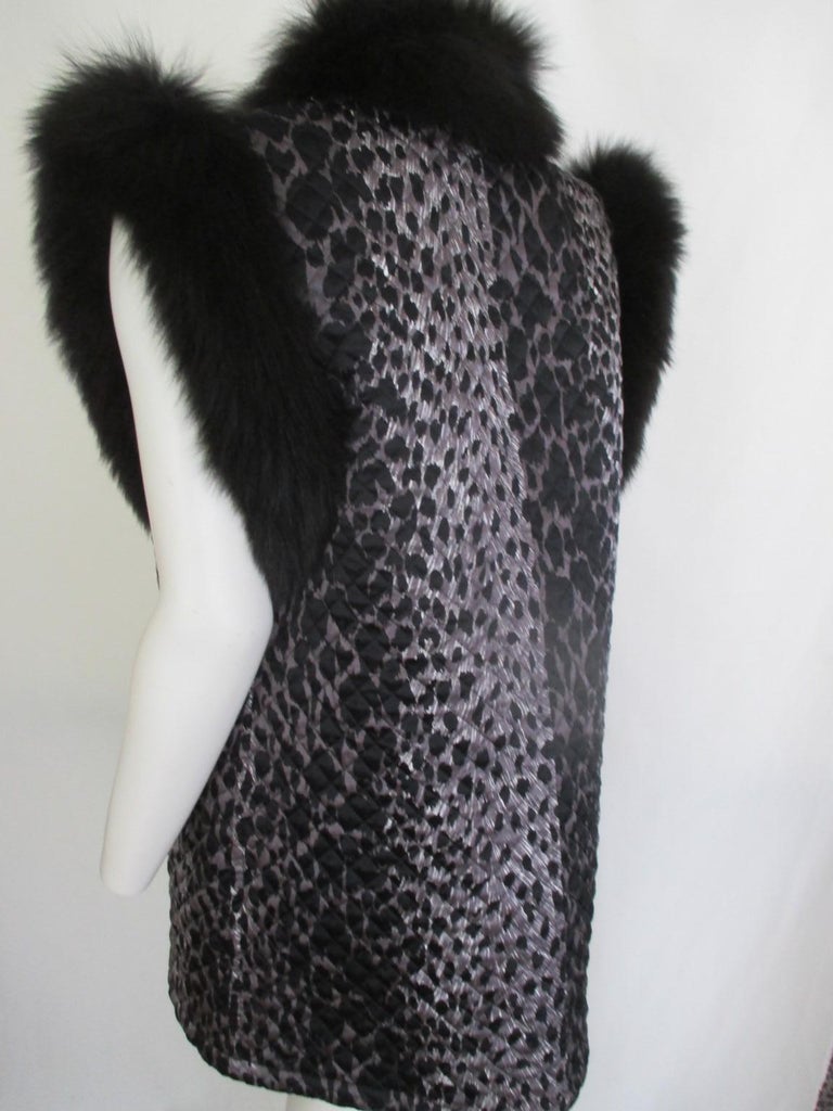 Women's or Men's Black Leopard Print Vest with Black Fox fur For Sale