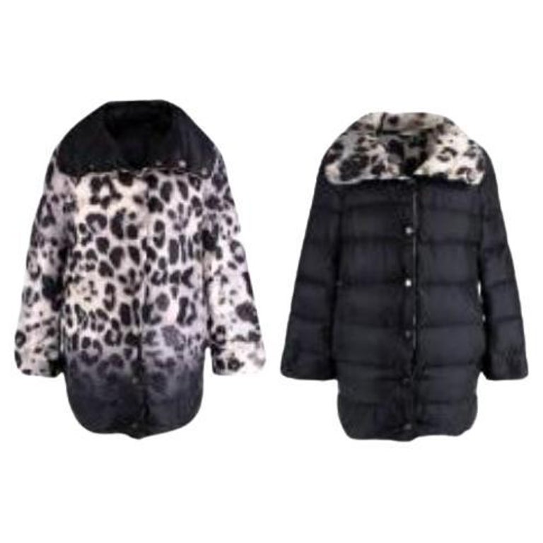 Black/Leopard Reversible Down Jacket For Sale at 1stDibs