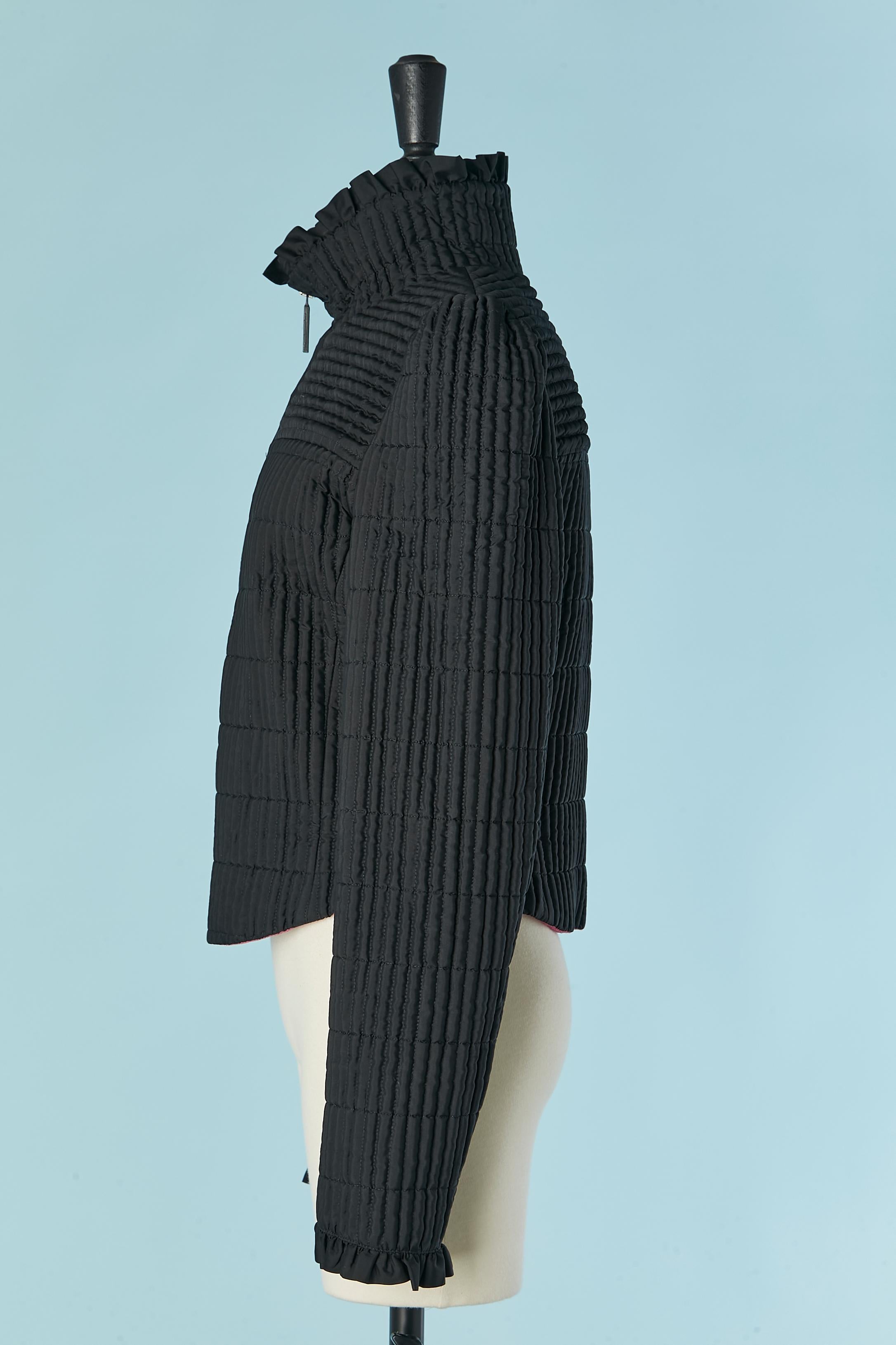 Black lightly quilted jacket with ruffles edge FENDI Roma Jeans For Sale 1