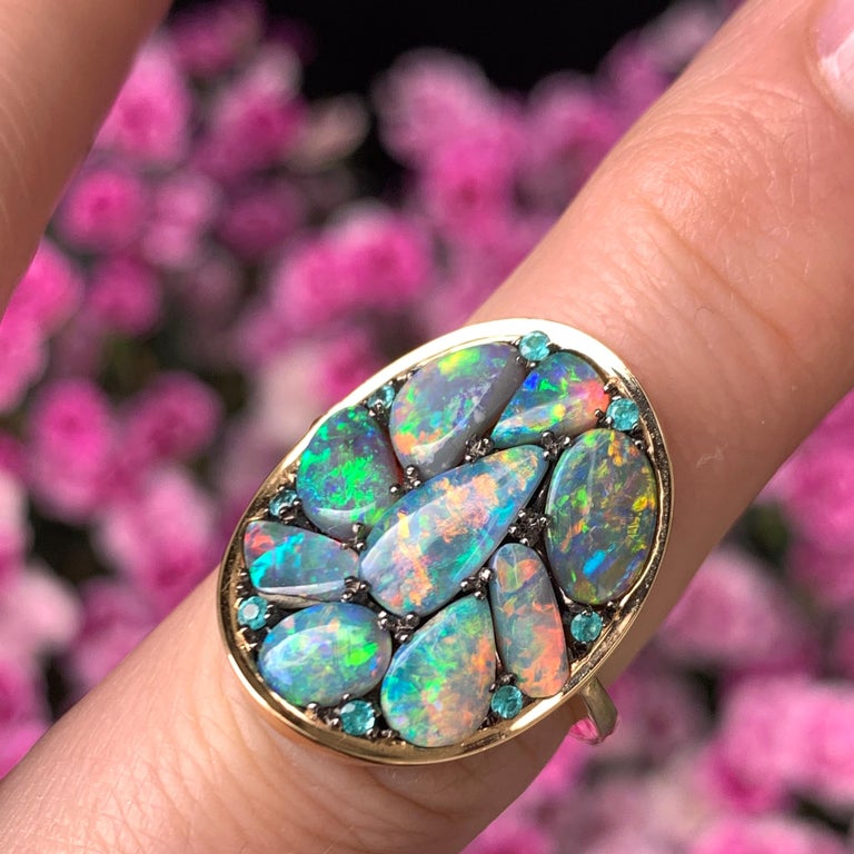 Black Lightning Ridge Opal, Paraïba Tourmaline Pave Ring For Sale at ...