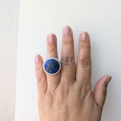 Black Lightning Ridge Opal Round and White Diamond Cocktail Ring in 18K