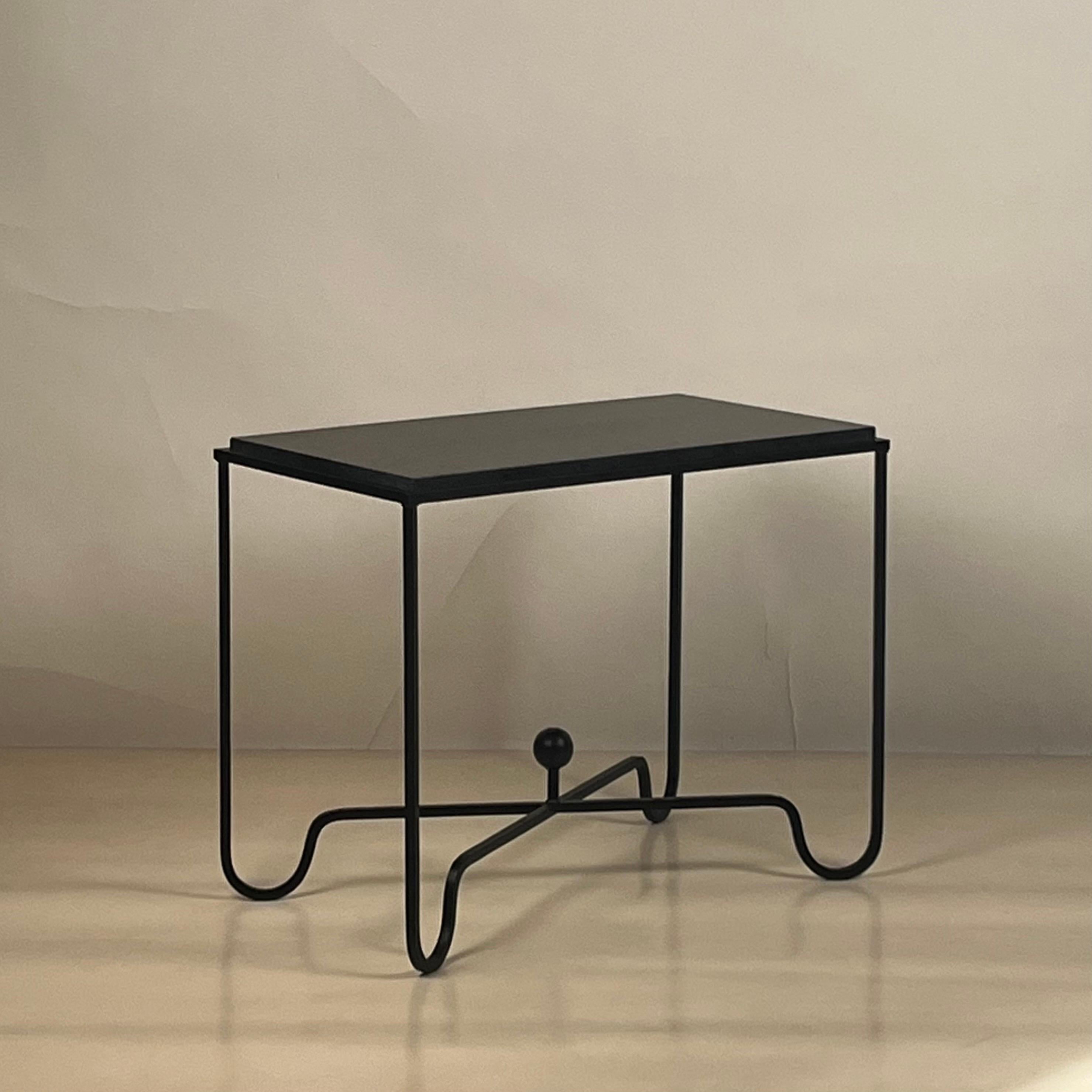 French Black Limestone 'Entretoise' End Table by Design Frères For Sale