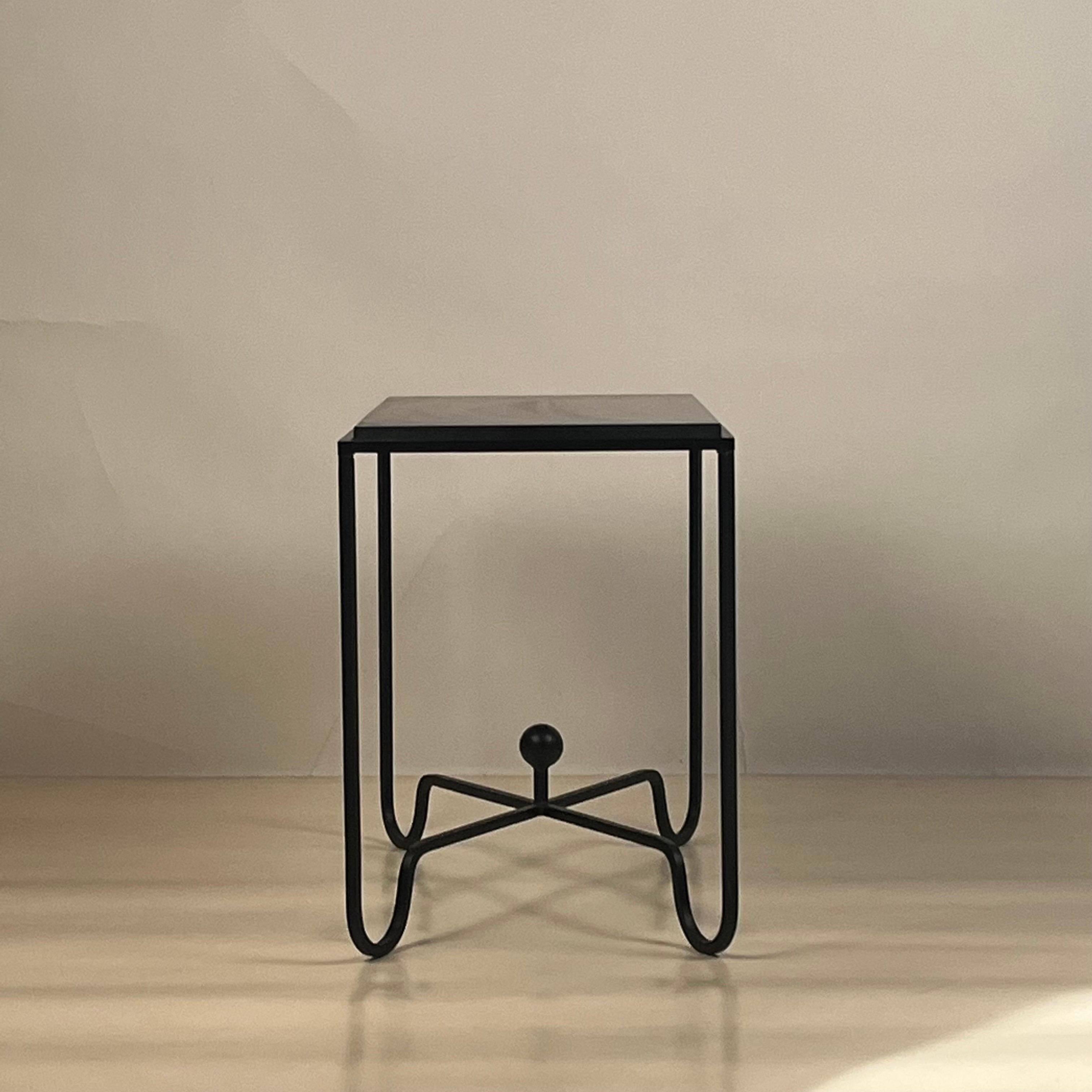 Powder-Coated Black Limestone 'Entretoise' End Table by Design Frères For Sale