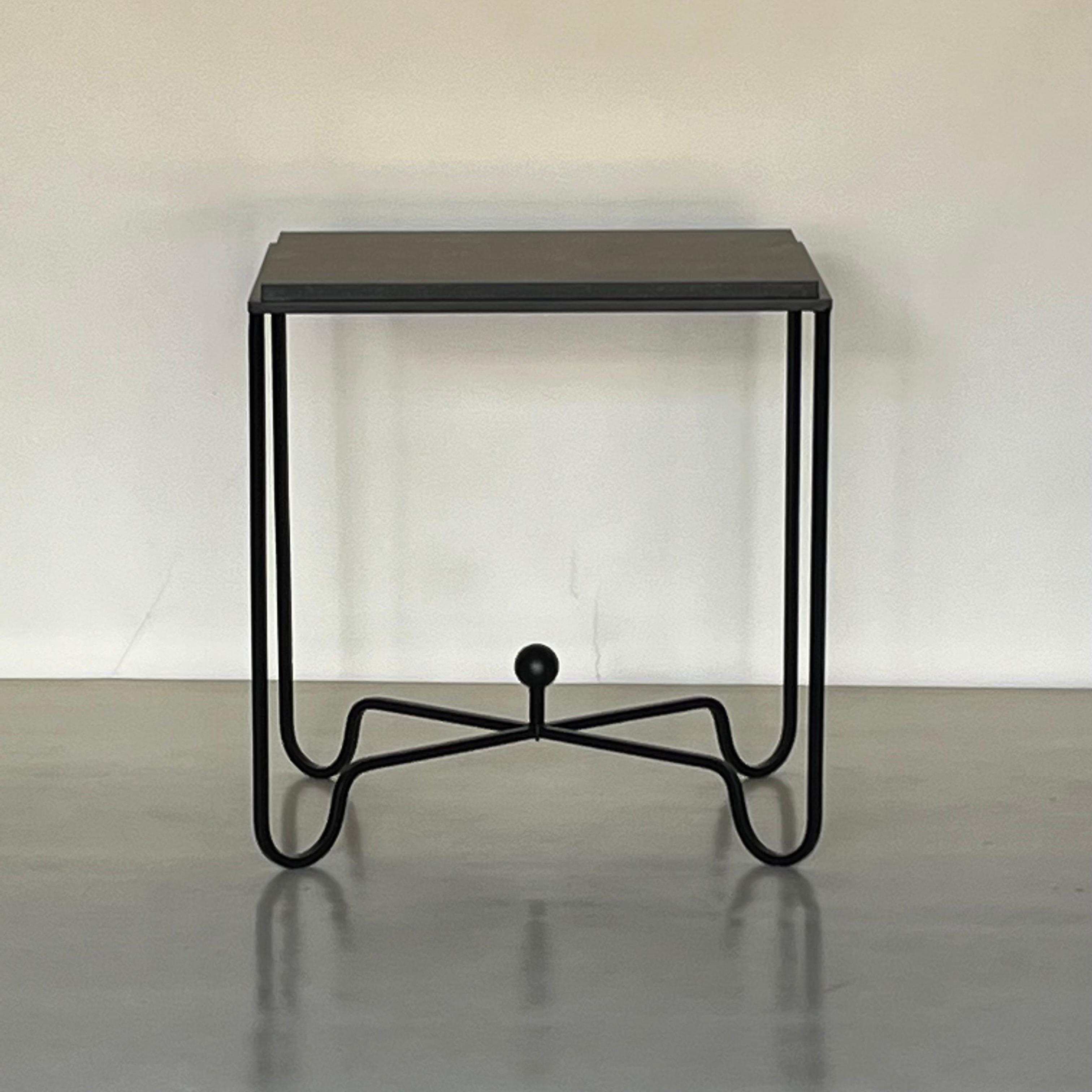 French Black Limestone Entretoise side tables or small nightstands by Design Frères For Sale