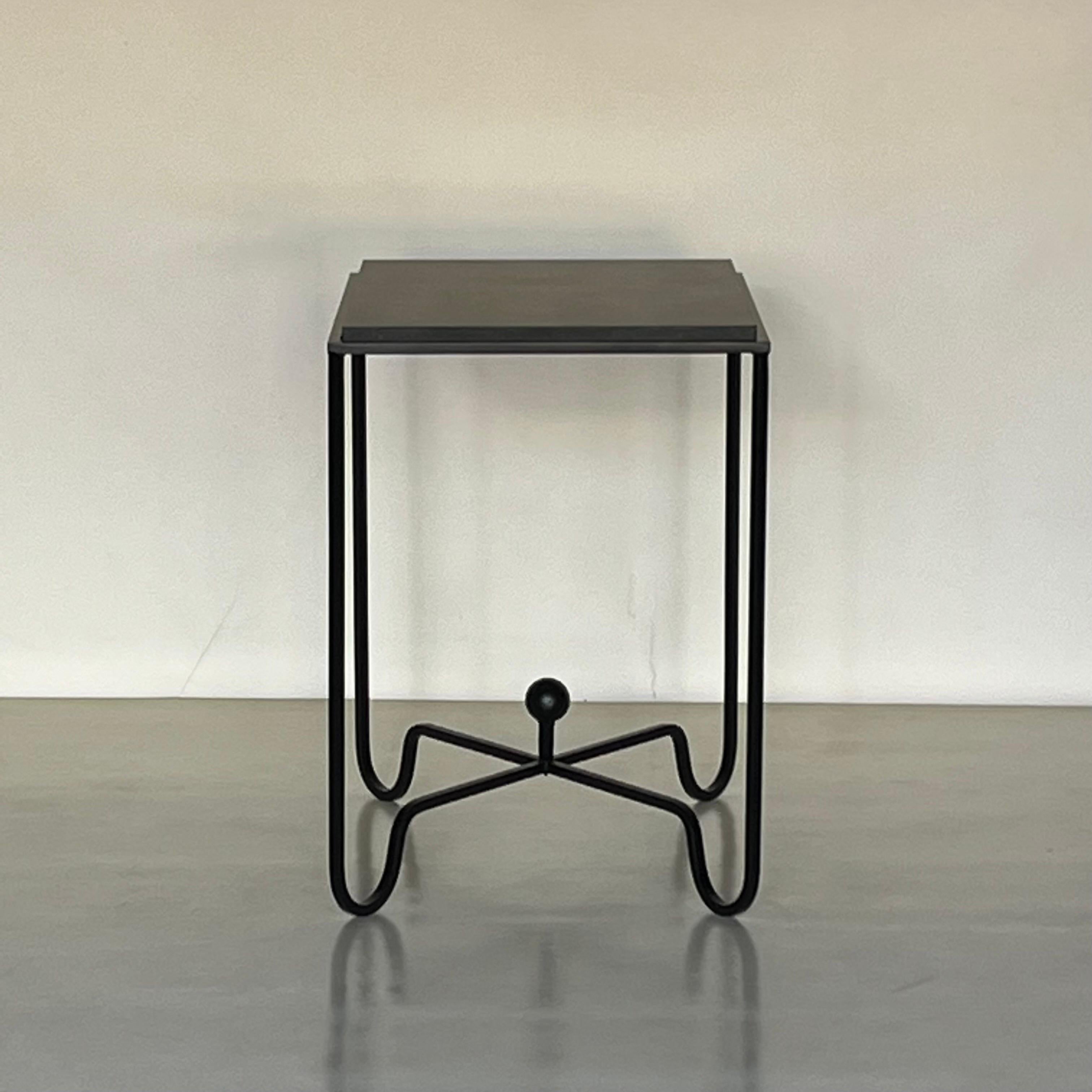 Polished Black Limestone Entretoise side tables or small nightstands by Design Frères For Sale