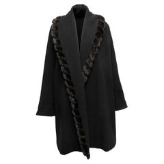 Linda Richards nero, cappotto lungo in lana bordato di visone, taglia US 12