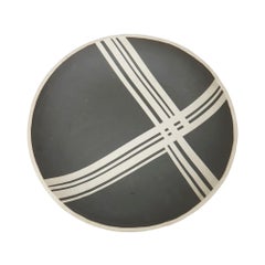 Black Linear Pattern Studio Pottery Bowl Signed