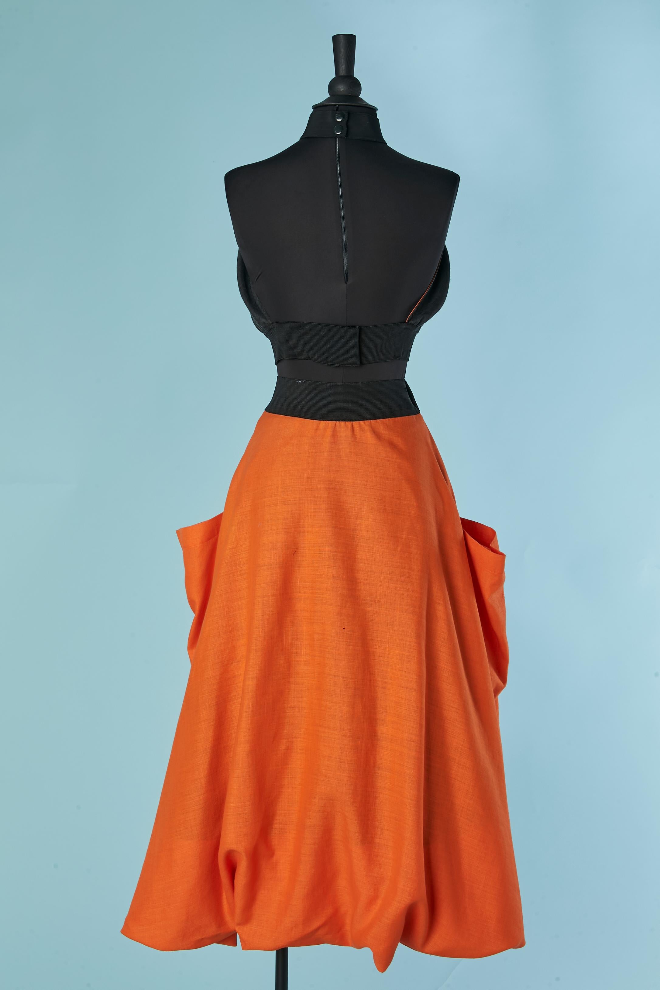 De las mujeres Top sin espalda de lino negro y falda globo naranja JEAN-REMY DAUMAS en venta