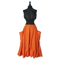 Black linen backless top and orange ballon skirt JEAN-REMY DAUMAS Black linen backless top and orange ballon skirt JEAN-REMY DAUMAS