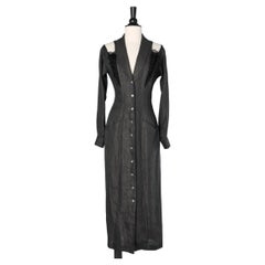 Vintage Black linen dress with black lace details Chantal Thomass SS1992