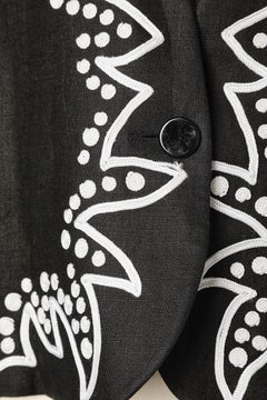 Black linen evening jacket with white passementerie Saint Laurent Rive Gauche