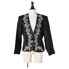 Vintage Black linen evening jacket with white passementerie Saint Laurent Rive Gauche 