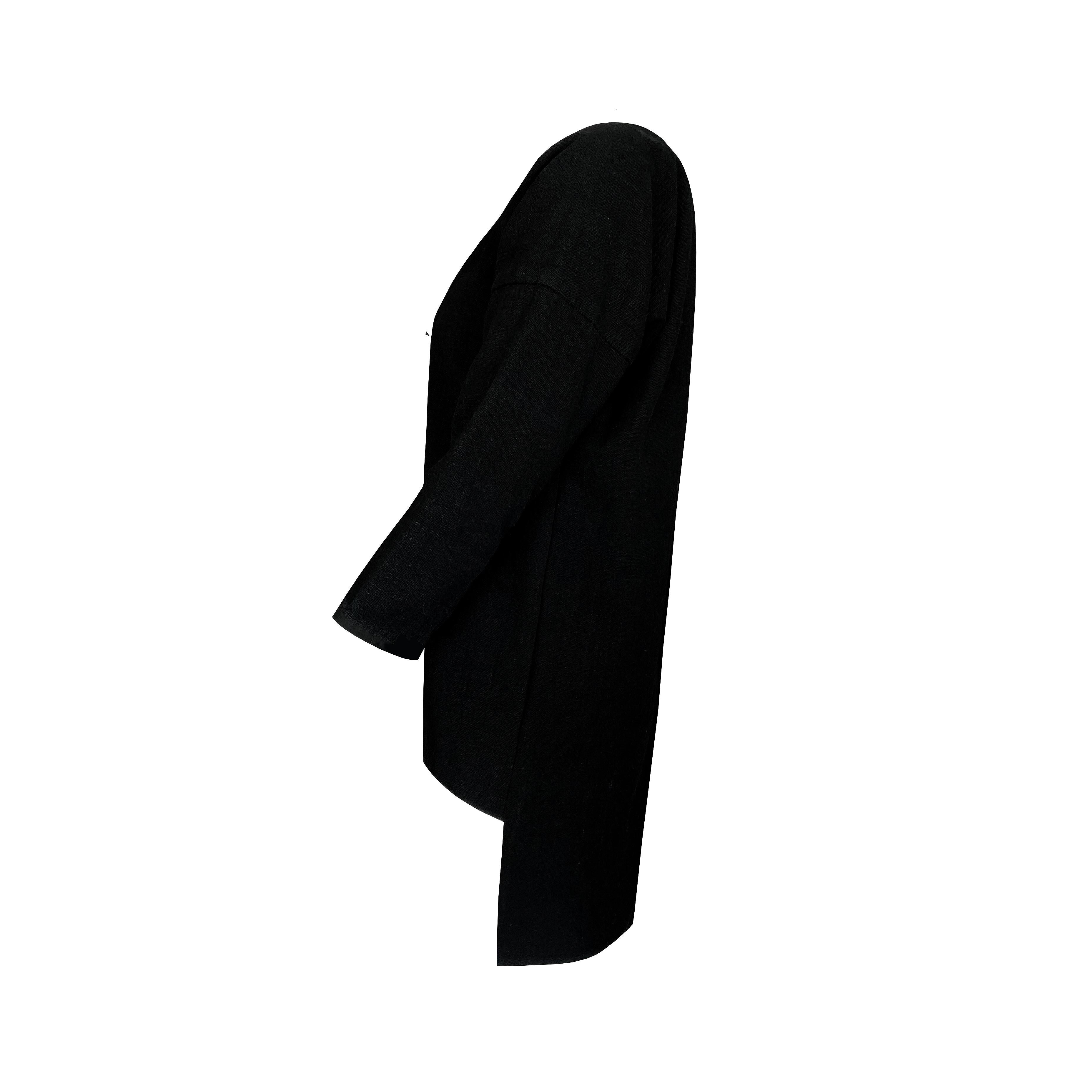 Sterling Silver Pintuck Jacket - Black Linen - Long Back Hem Detail For Sale 1