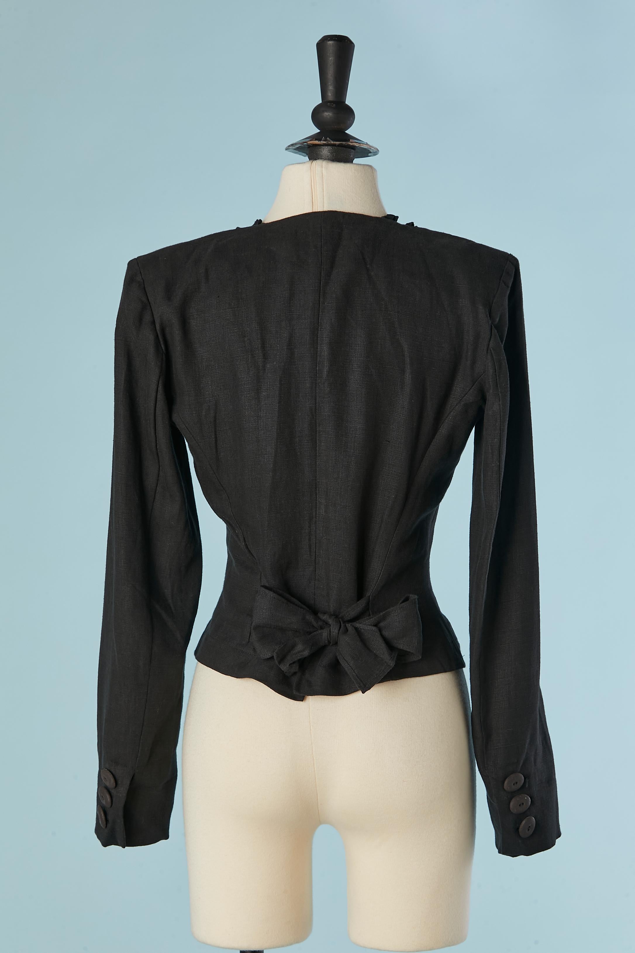 Giacca di lino nera con bustier tagliato CHANTAL THOMASS in vendita 1