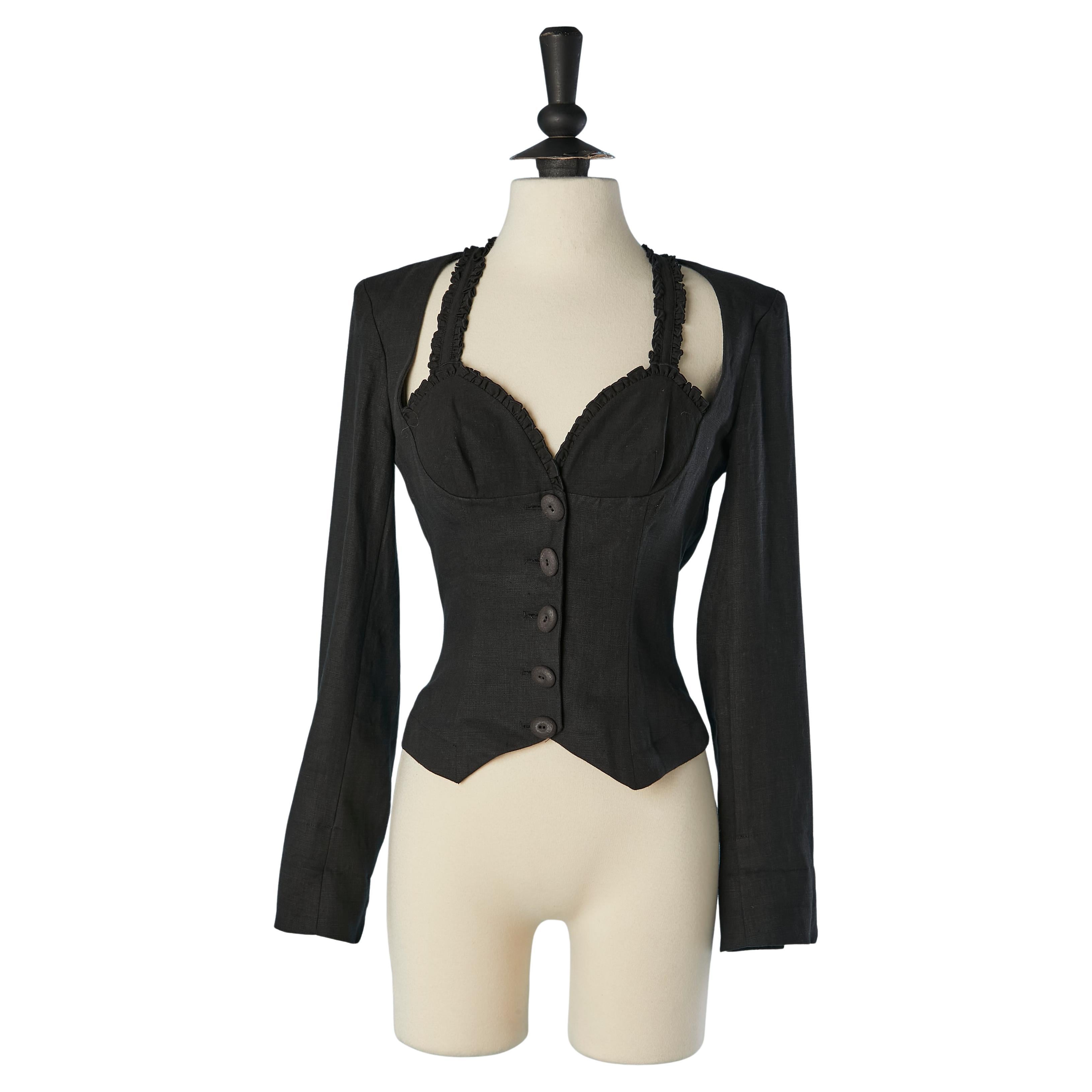 Black linen jacket with bustier cut-work CHANTAL THOMASS
