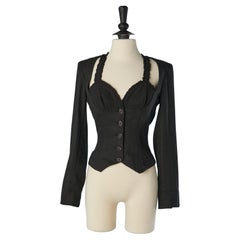 Black linen jacket with bustier cut-work CHANTAL THOMASS