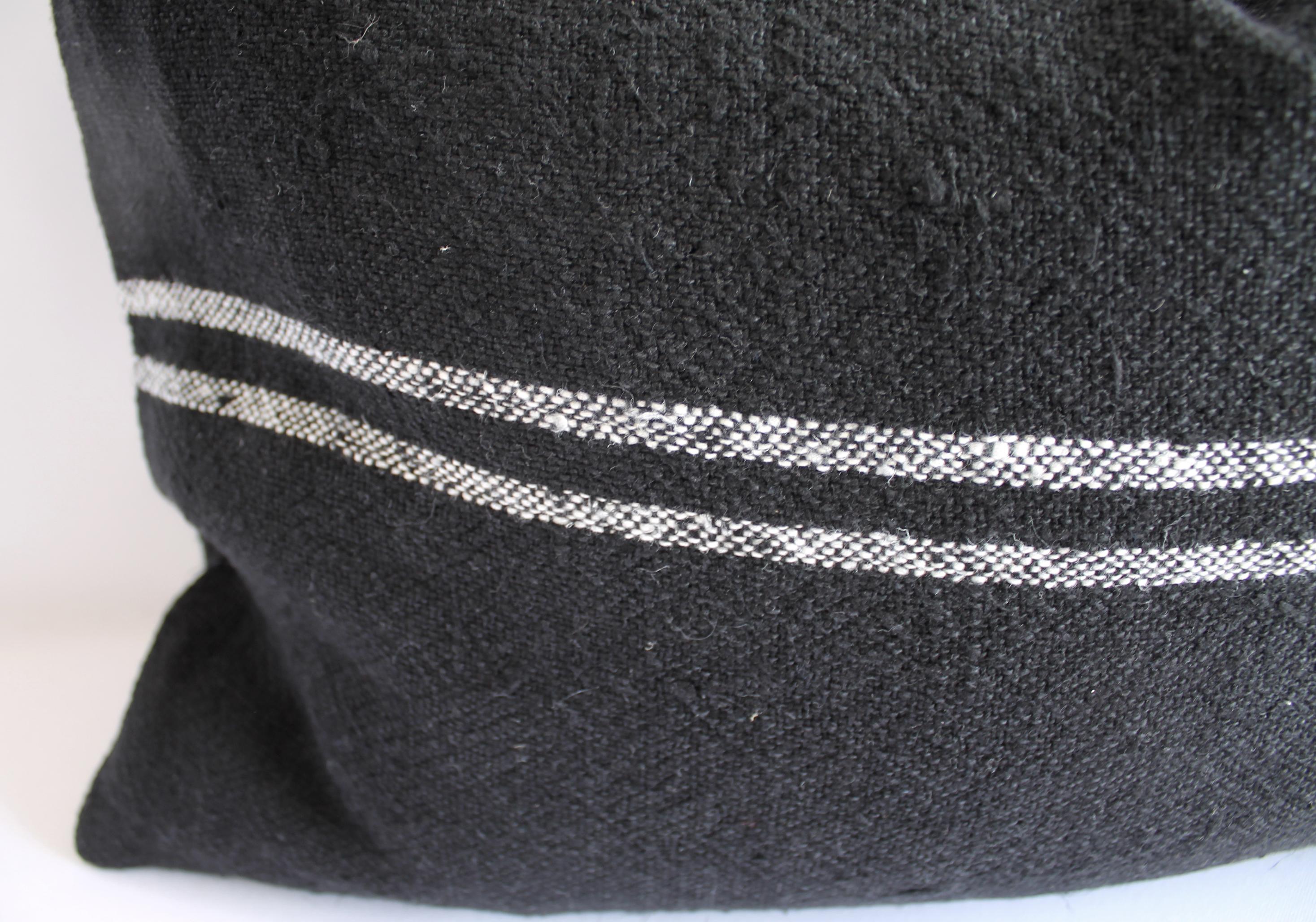 Black Linen Lumbar Pillow with Off-White Stripes In New Condition In Brea, CA