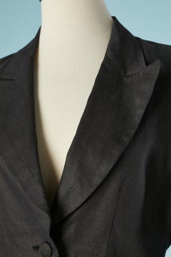 Black linen single breasted jacket with thread embroideries on sleeve KENZO