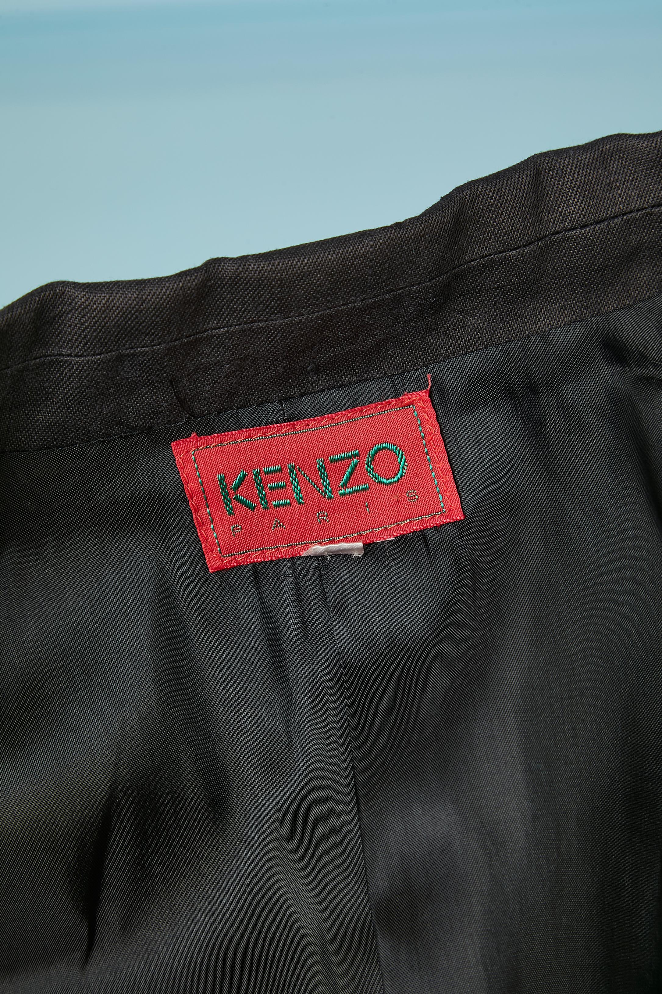 Black linen single breasted jacket with thread embroideries on sleeve KENZO  For Sale 2
