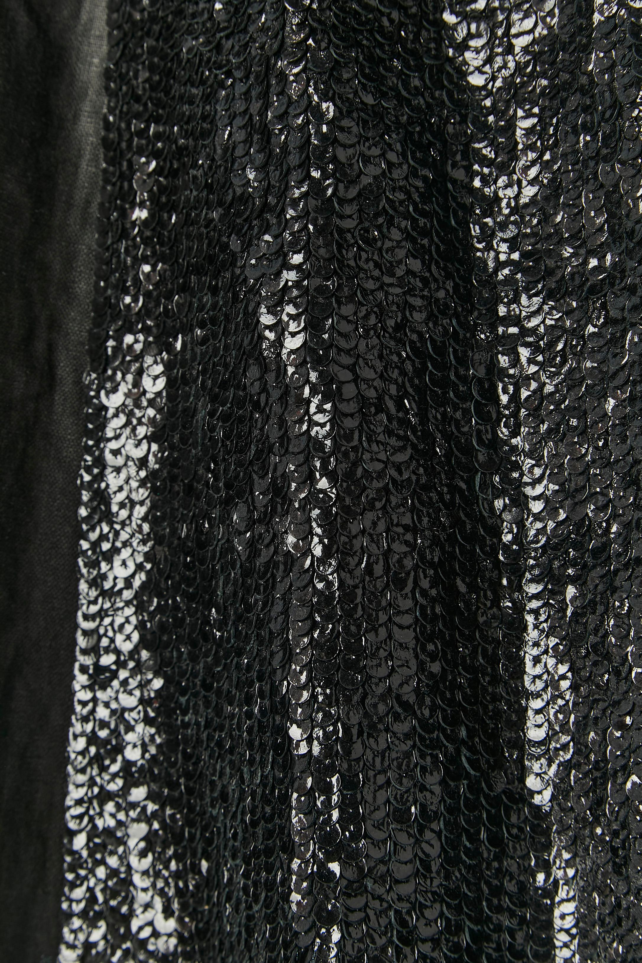 Black linen skirt with black leather sequin PROENZA SCHOULER In Excellent Condition For Sale In Saint-Ouen-Sur-Seine, FR
