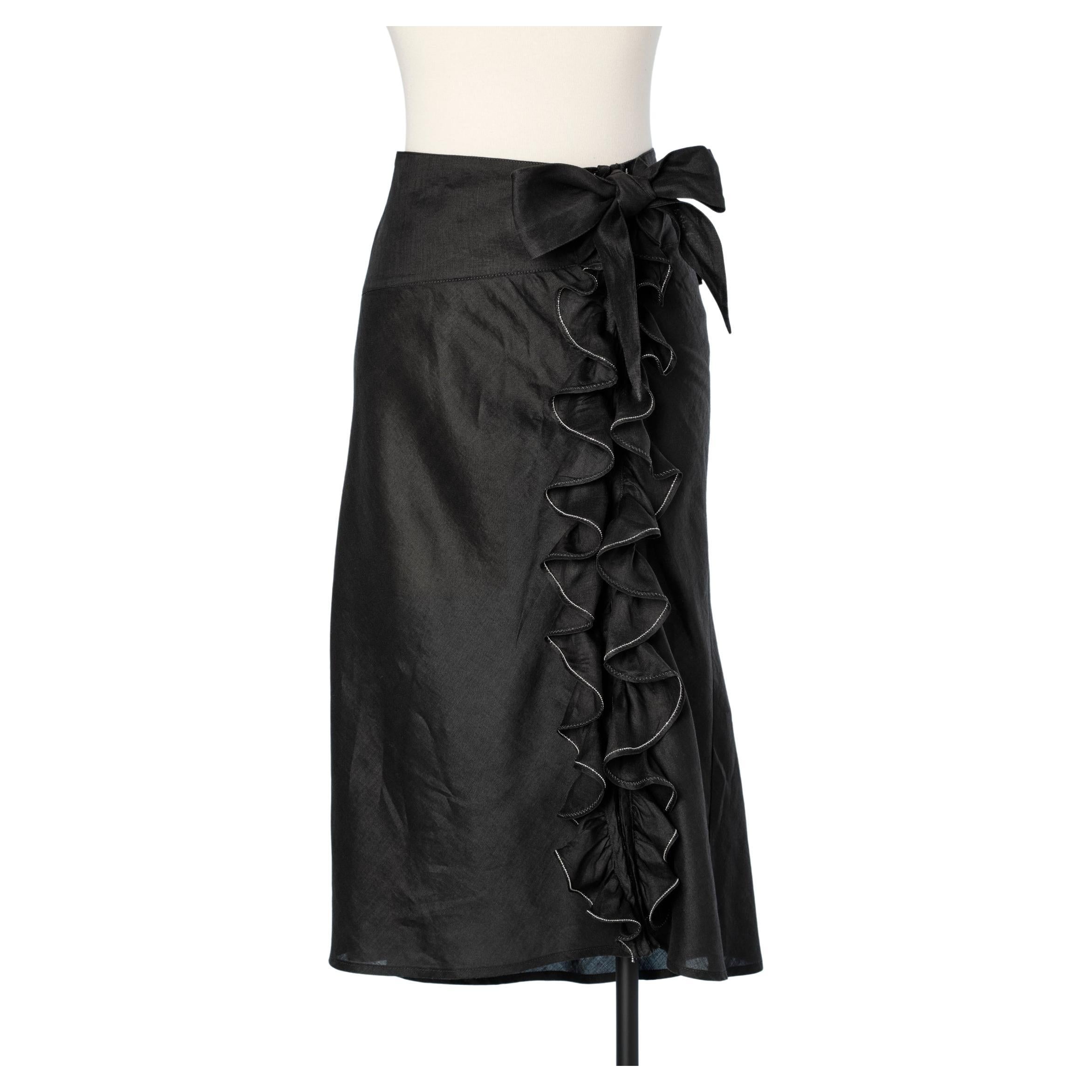 Black linen skirt with ruffles Jean-Paul Gaultier 