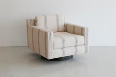 Black Linen Striped Milo Baughman Style Chairs