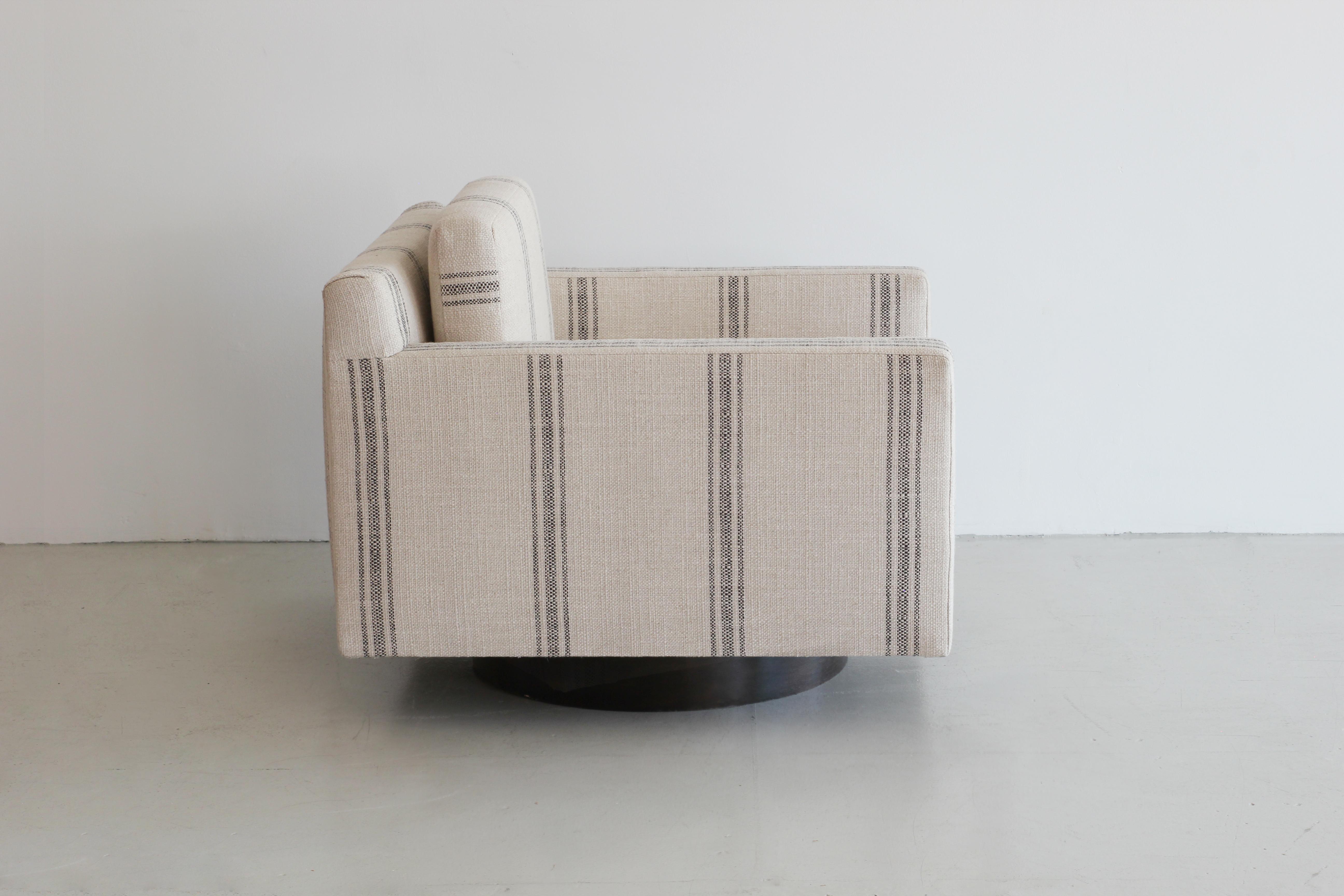 American Black Linen Striped Milo Baughman Style Chairs