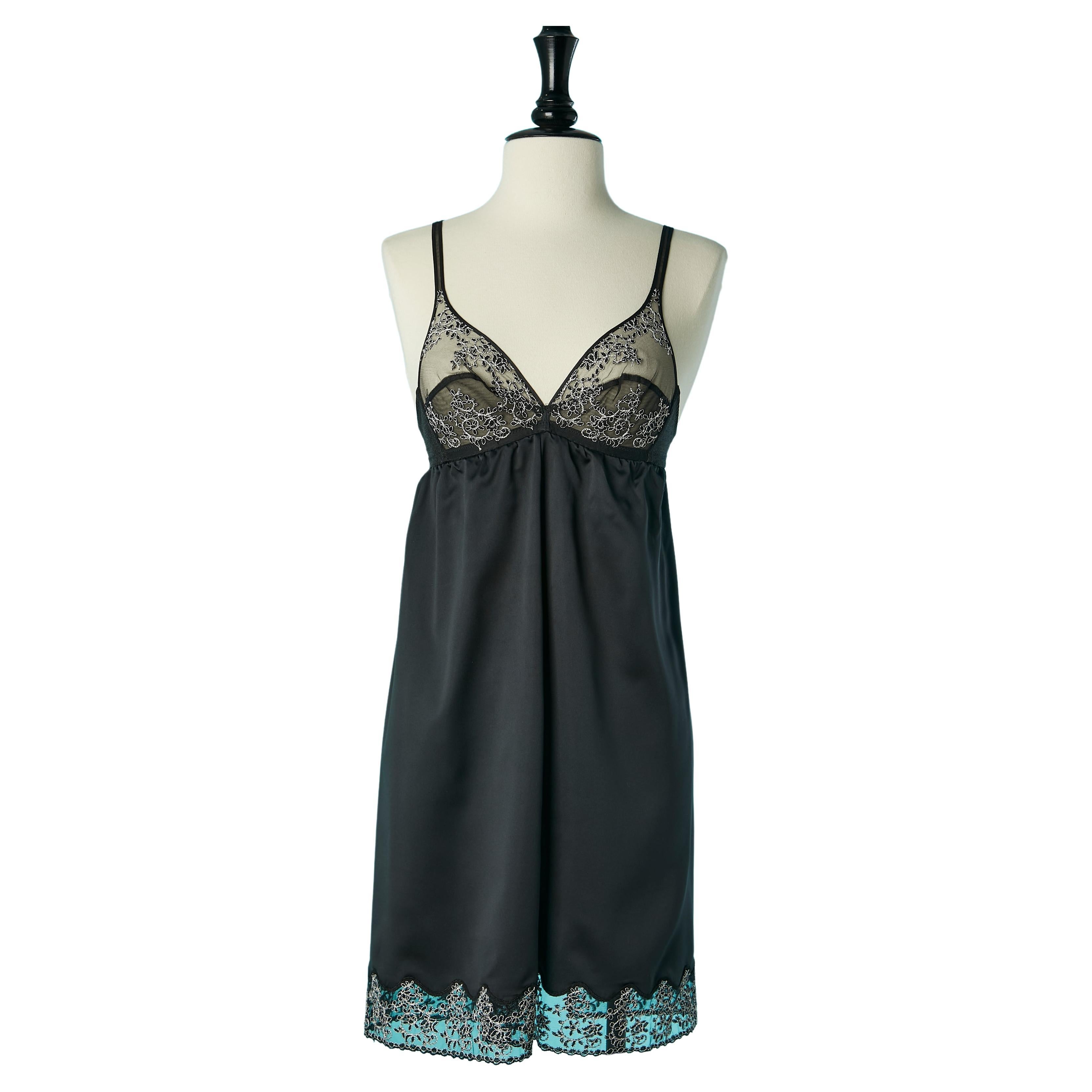 Schwarzes Lingerie-Minikleid aus schwarzem Kleid mit weißer Oberteilsstickerei von Christian Dior  im Angebot