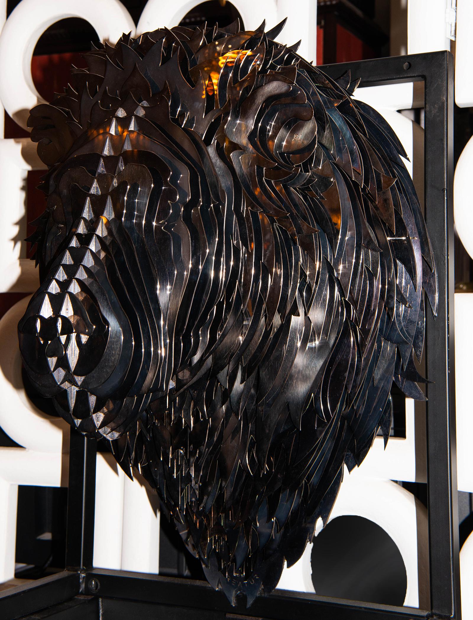 French Black Lion Trophee Sculpture For Sale
