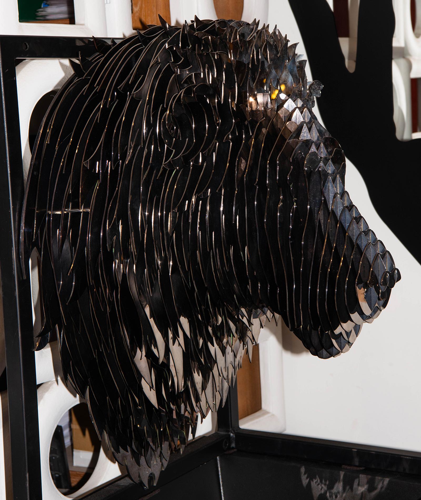 Contemporary Black Lion Trophee Sculpture For Sale