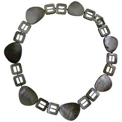 Black Lip Mother of Pearl 925 Sterling Silver Clasp Gemstone Necklace