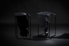 Black Live Edge Maple Side Table on Black Steel Base "Mack Side Tables"