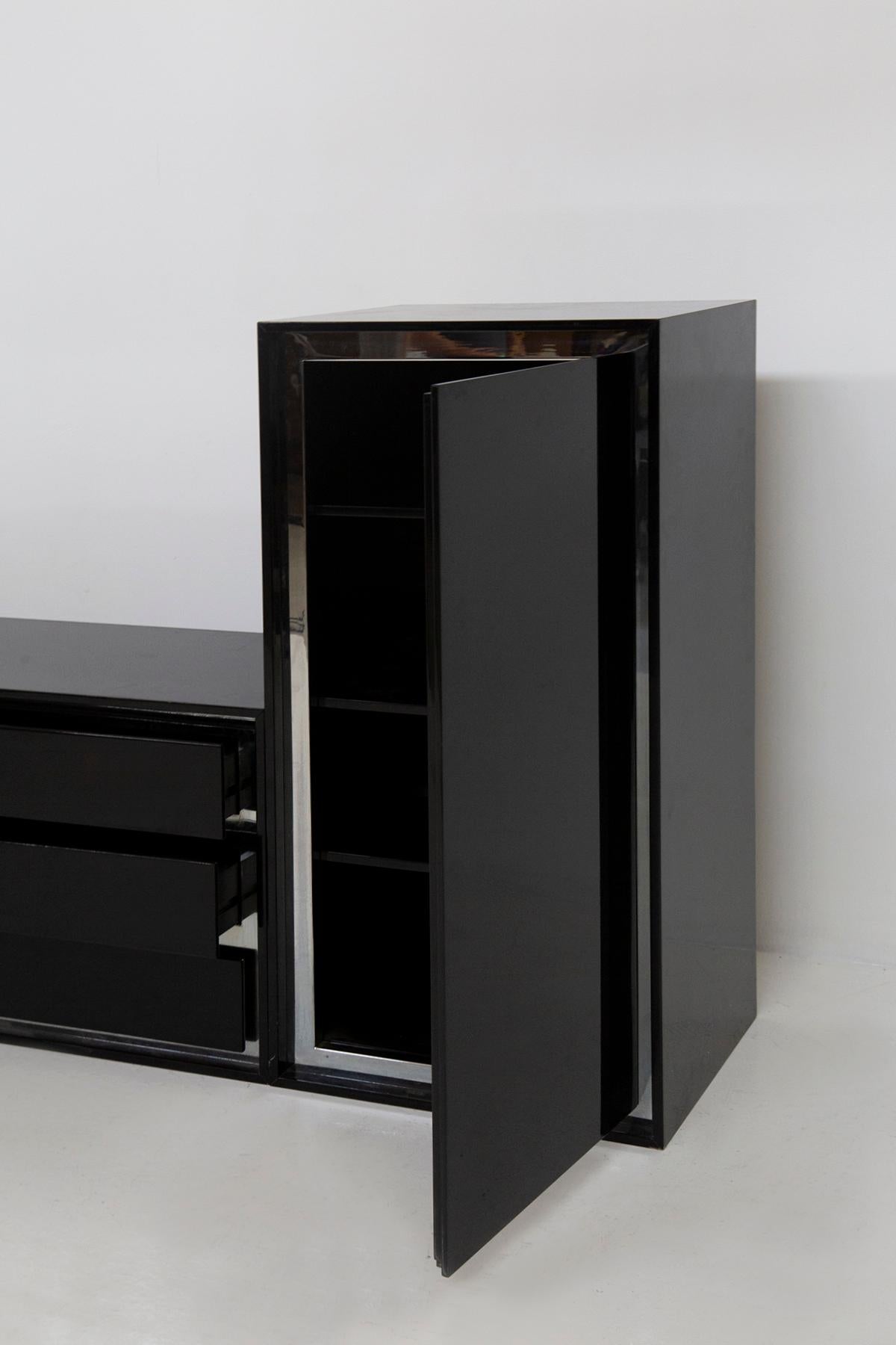 Black living furniture set attr. to Acerbis in steel profiles In Good Condition For Sale In Milano, IT