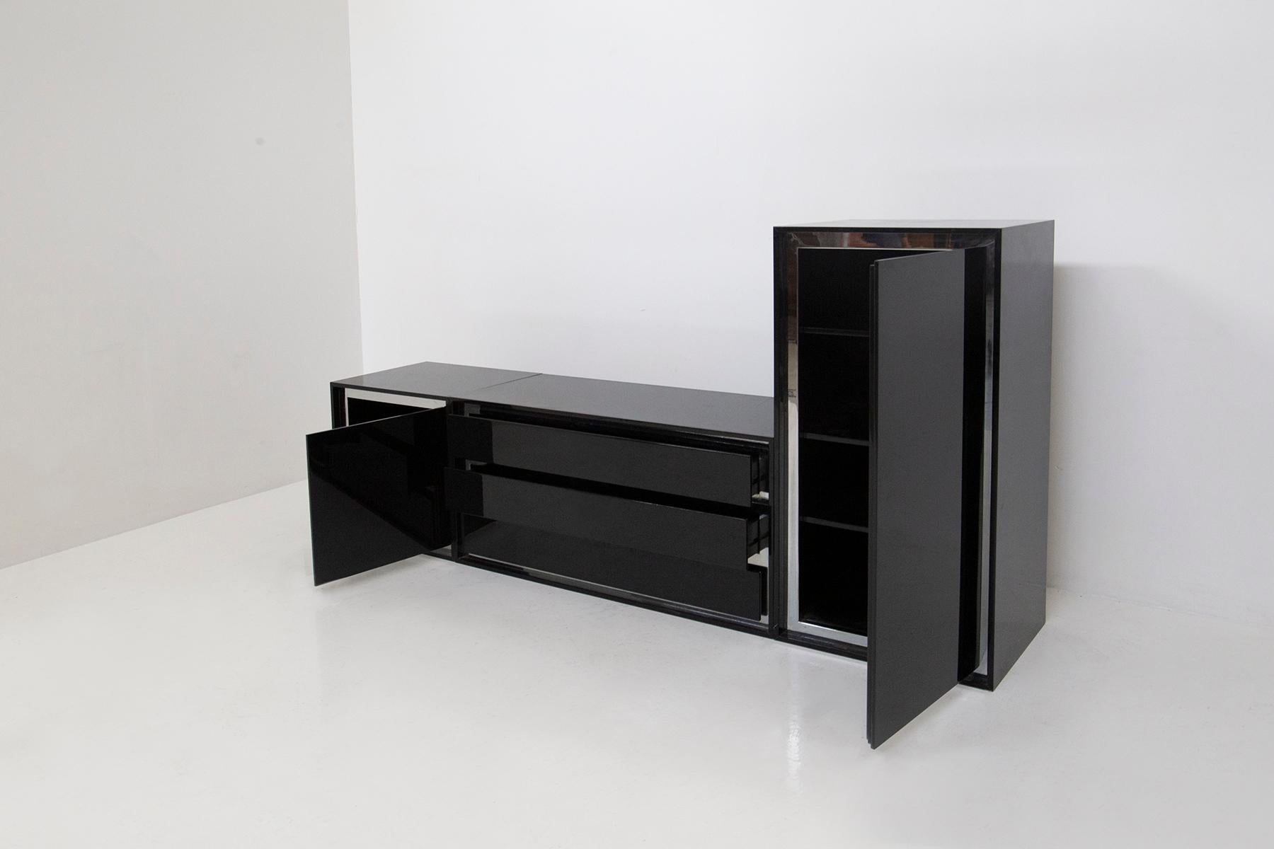 Acier Ensemble de meubles de salon noirs attribués à Acerbis aux profils en acier en vente