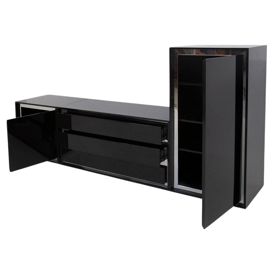 Black living furniture set attr. to Acerbis in steel profiles For Sale