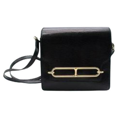 Hermes Black Lizard Mini Roulis 18 Bag For Sale