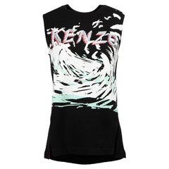 Black Logo Embroidered Waves Printed Sleeveless Top Size S