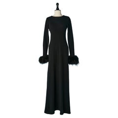 Abito lungo nero in maglia di cachemire con polsini in pelliccia Ralph Lauren