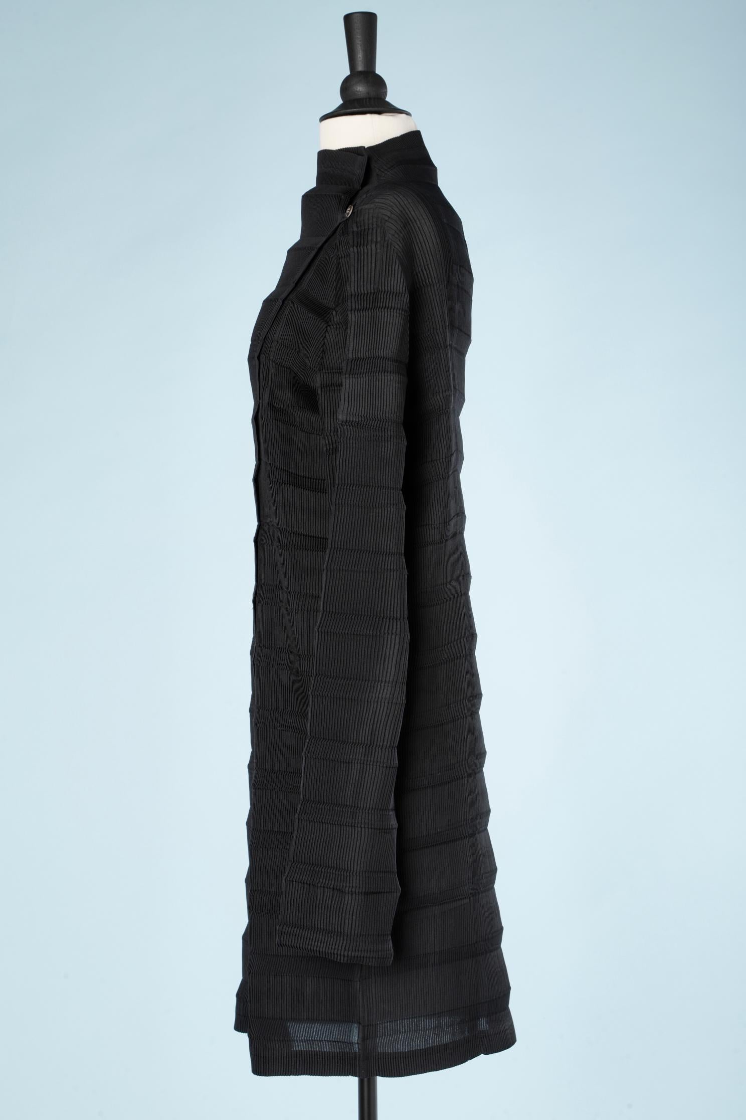 Black long pleated shirt (or dress) double-breasted Issey Miyake  For Sale 1