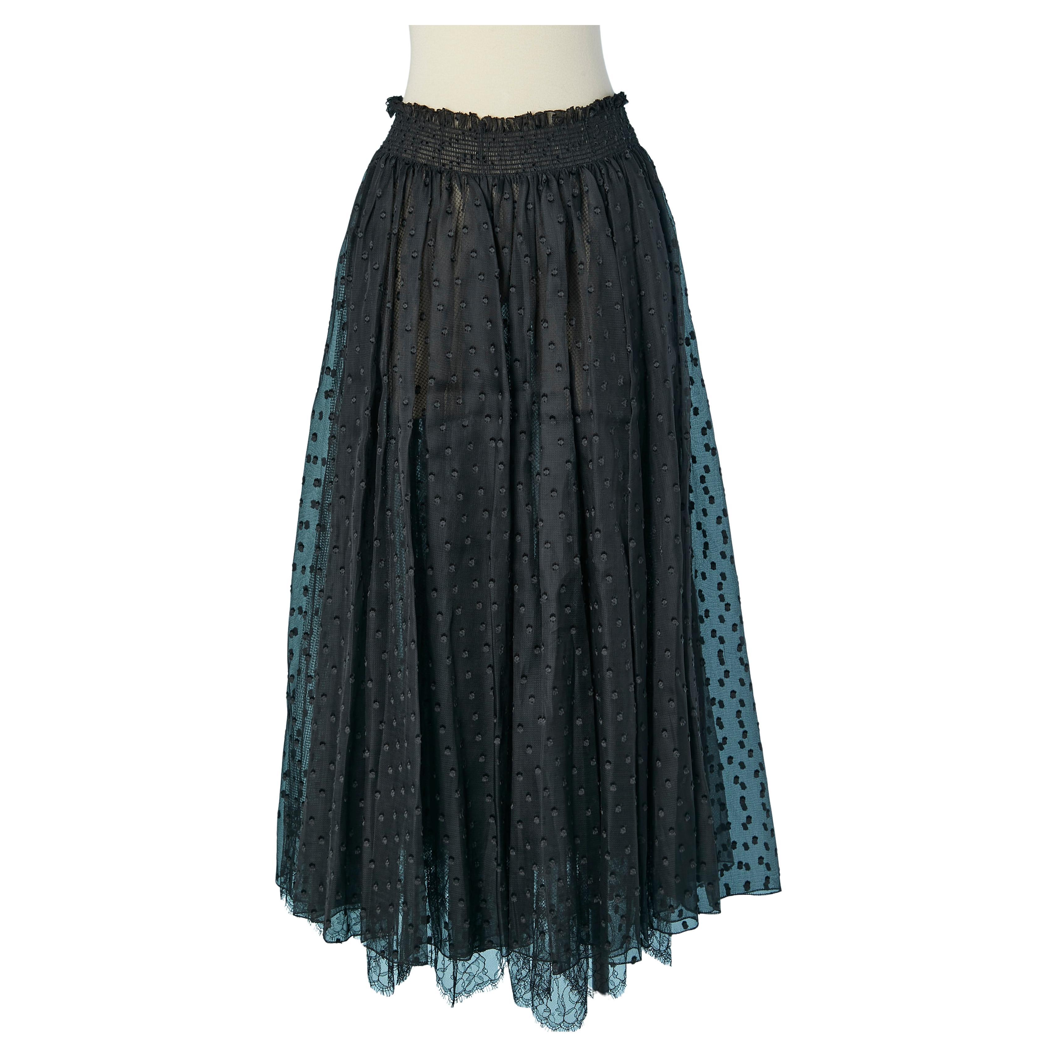 Black long skirt made of double lays of plumetis silk and tulle CHRISTIAN DIOR For Sale