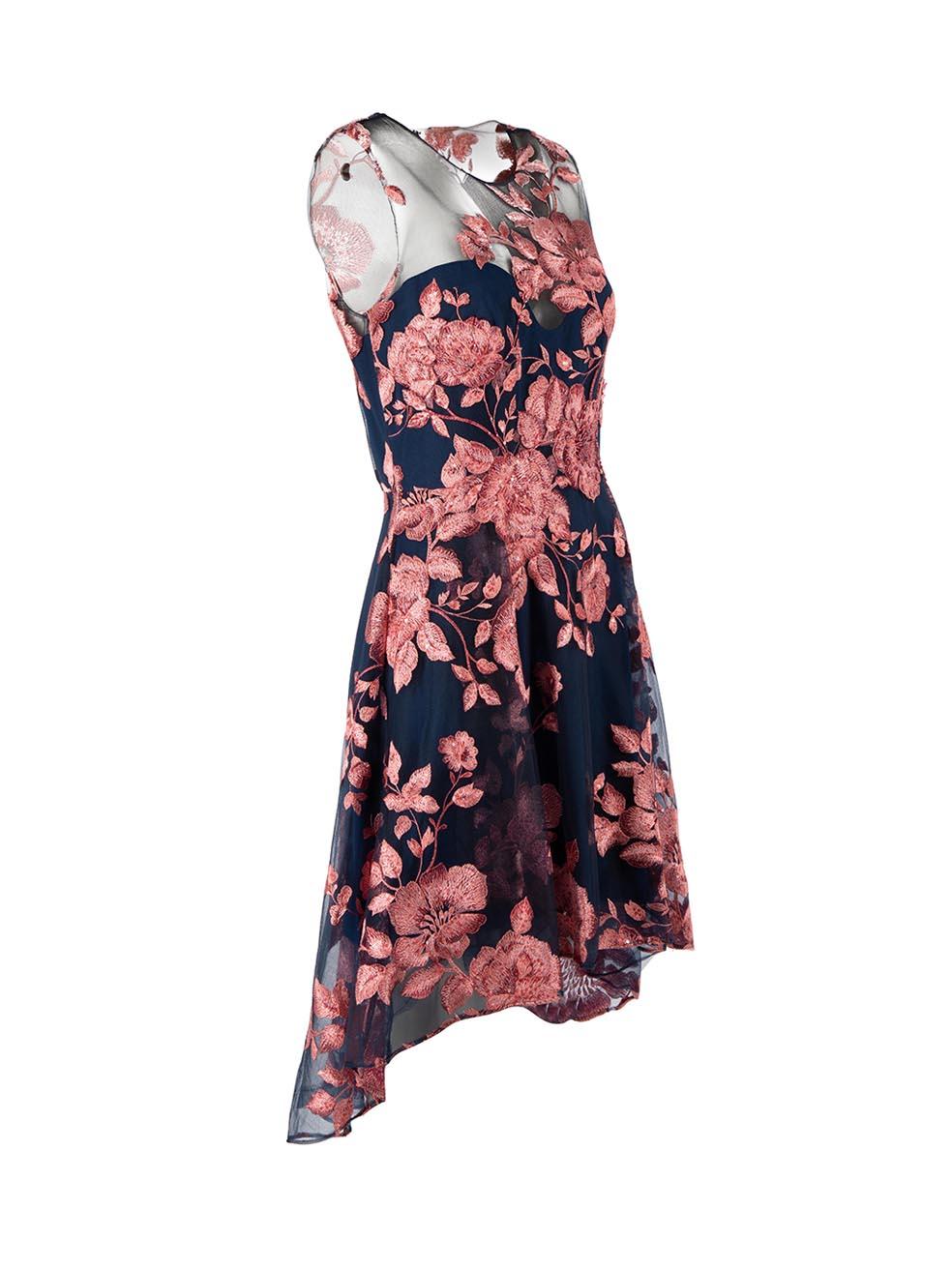 CONDITION is Very good. Minimal wear to dress is evident. Some loose threads to back of bodice on this used Marchesa designer resale item. 



Details


Navy

Synthetic

Knee length dress

Pink floral embroidered detail

Sheer on neckline

Round