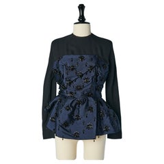 Camiseta negra de manga larga con superposición de corpiño de cuentas azules Christian Dior