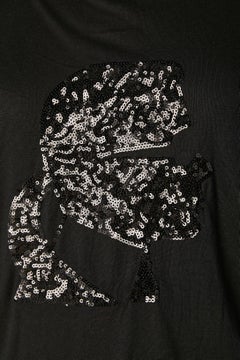Black long sleeves tee-shirt with KL face in black sequins Karl Lagarfeld