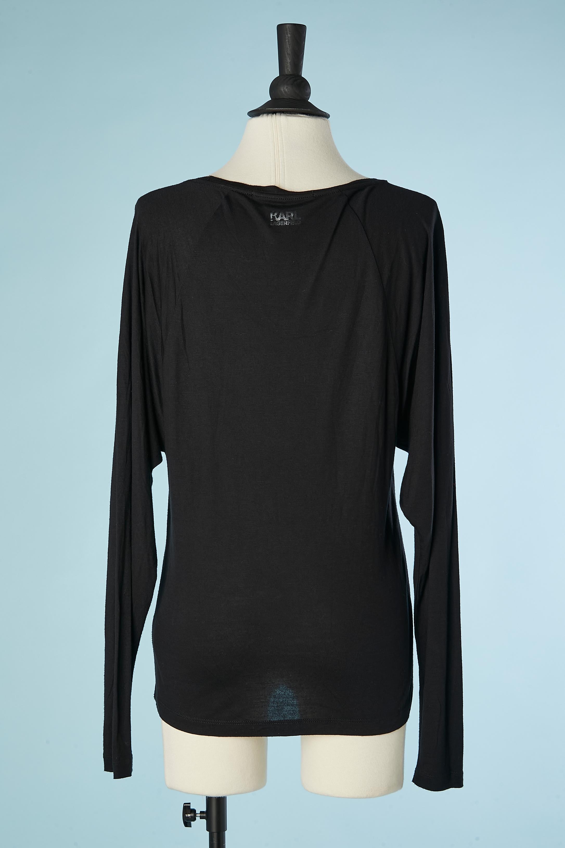 Women's or Men's Black long sleeves tee-shirt with KL face in black sequins Karl Lagarfeld  For Sale